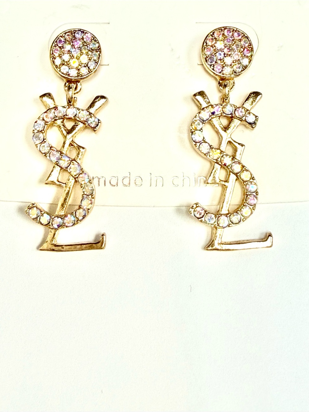 Crystal Monogram Drop Earrings in Multicolor Rhinestones